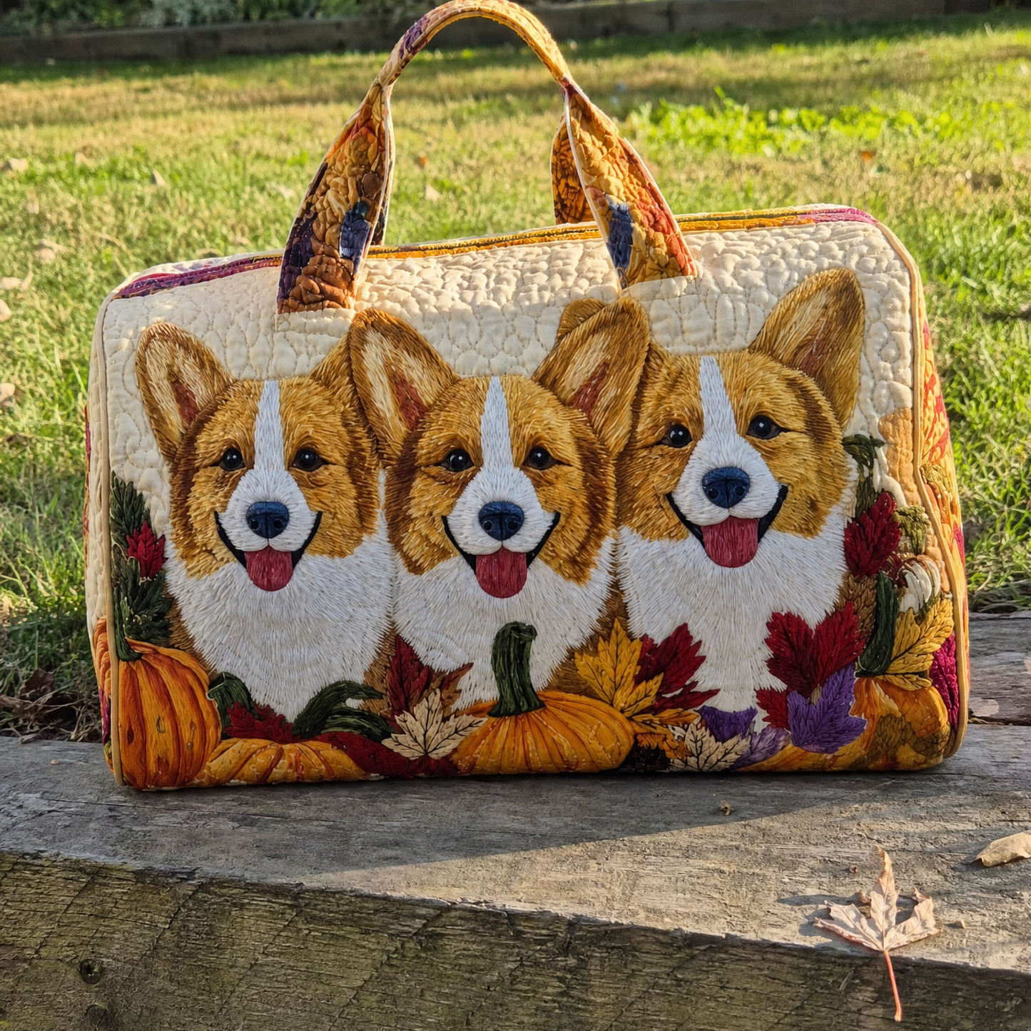 Autumn Corgis dog tote bag