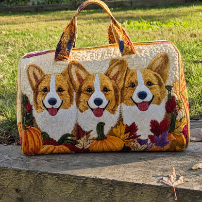 Autumn Corgis dog tote bag