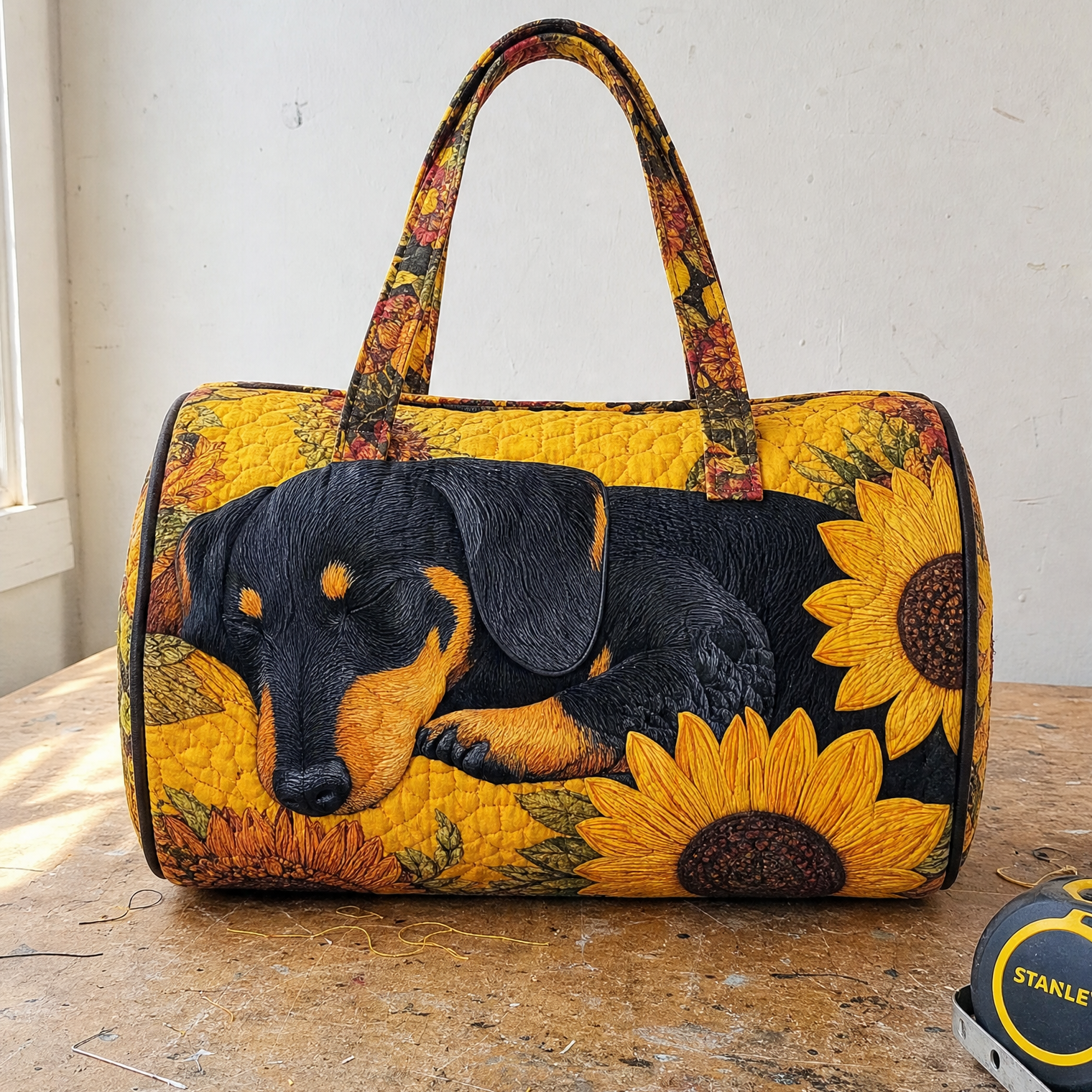 Sunflower Dachshund dog tote bag
